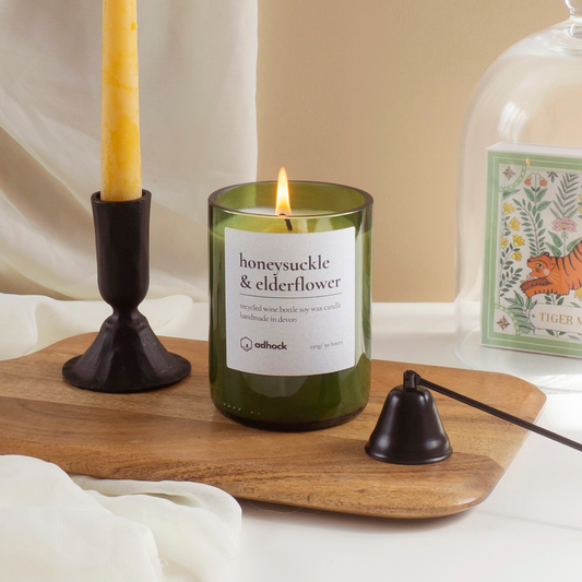 Honeysuckle & Elderflower Wine Bottle Candle: Honeysuckle & Elderflower / Green