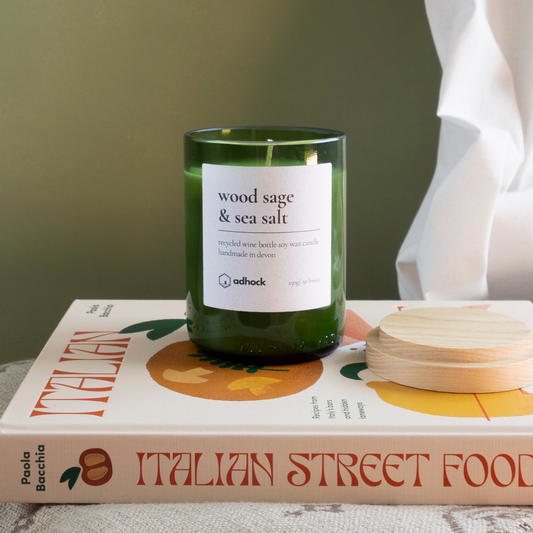 Wood Sage & Sea Salt Wine Bottle Candle: Green