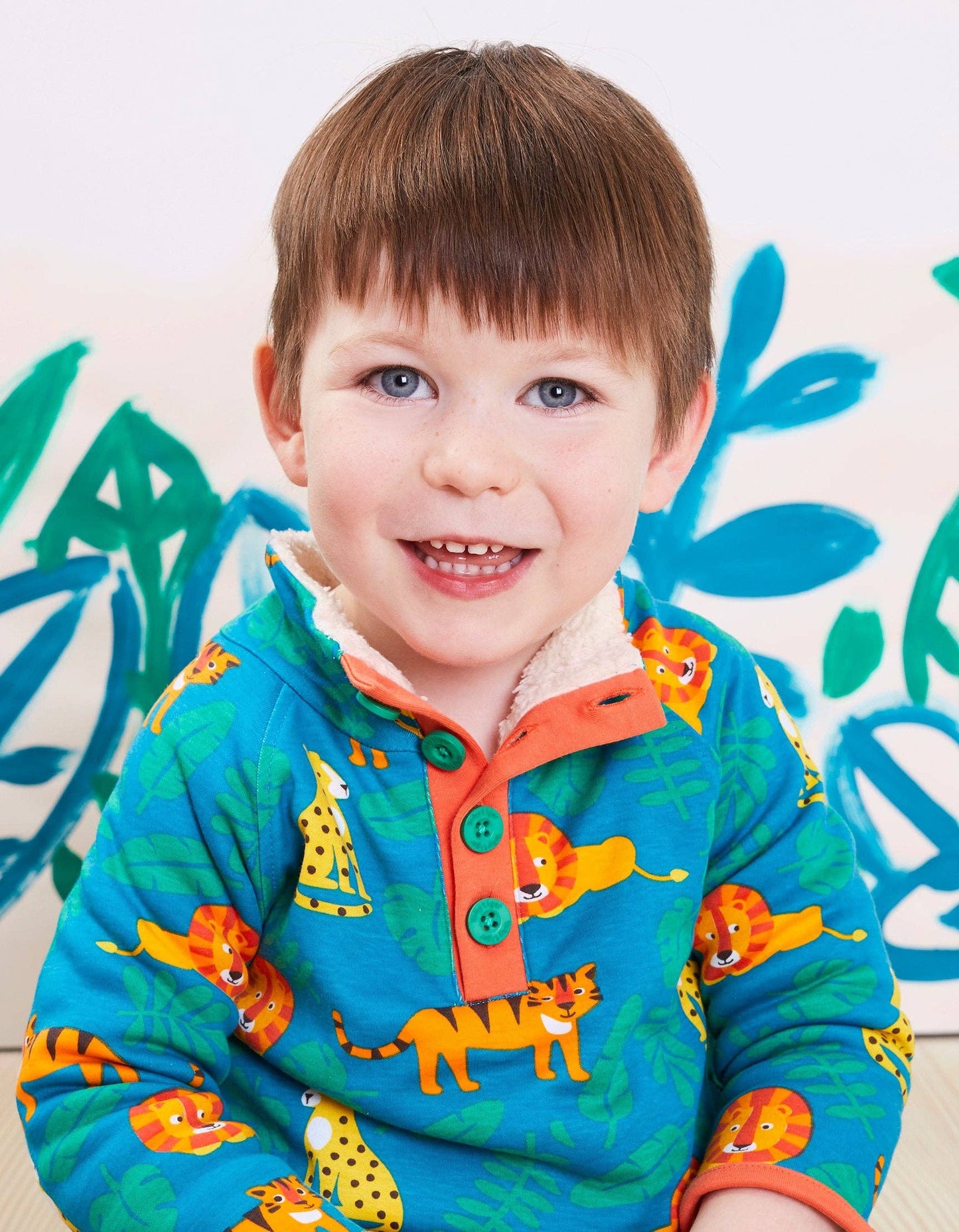Organic Wild Cats Print Cosy Fleece Sweatshirt: 12-18m 86cm